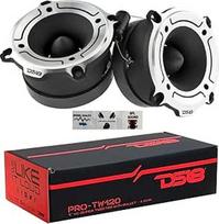 DS18 2 PRO-TW120 aukštų dažnių garsiakalbis iš pilko aliuminio su 120 W RMS 240 W Max 7,90 cm skersmens varža 4 omų jautrumas 103 dB jautrumas vienai porai + 2 kondensatoriai ir 3 nemokami lipdukai