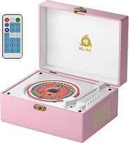 KLIM Retro CD grotuvas - nešiojamasis CD grotuvas su garsiakalbiu, "Bluetooth" imtuvu, "AUX", USB, baterija, retro dizainas ir nuotolinio valdymo pultas namams ir dekoracijoms - rožinis