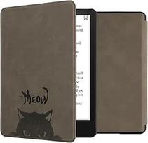 kwmobile Flip Case Compatible with Amazon Kindle Paperwhite 11th Generation 2021 Case - Flip Case for Kindle Paperwhite Faux Leather Case - Cat Meow