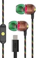 Marley House of Smile Jamaica USB-C laidinės ausinės su 9,2 mm garsiakalbiu - tvarios laidinės ausinės į ausis, be susipainiojimo, su integruotu mikrofonu muzikai ir skambučiams, Rasta