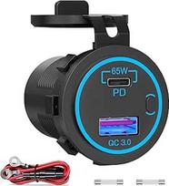 USB lizdas su jungikliu, automobilio įkroviklio lizdas QC 3.0 mėlynos spalvos
