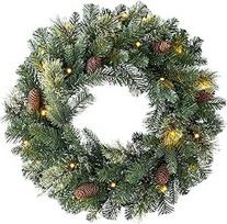 WeRChristmas Šviečiantis kalėdinis vainikas iš natūralios pušies medienos su 20 šiltų LED lempučių, polivinilchloridas, įvairiaspalvis, 2 pėdos/60 cm