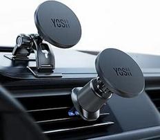 YOSH MagSafe automobilinis laikiklis, 2 in 1 mobiliojo telefono laikiklis automobilyje [metalinis dvigubas kablys ir 3M pagrindas] prietaisų skydeliui ir ventiliacijai, magnetinis mobiliojo telefono laikiklis automobilyje, skirtas iPhone 17/16/15/14/13/12