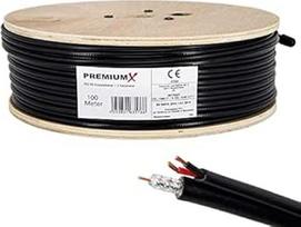 "Premium X" 100 m RG59 koaksialinis kabelis + 2 maitinimo kabeliai "Eca Video Image and Power Supply Combination Coaxial Cable / Power Video Cable for Video Surveillance Surveillance Camera