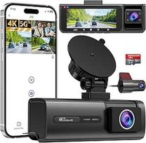 3 kanalų prietaisų skydelio kamera automobilio priekinė galinė vidinė, 4K + 1080P + 1080P, 5GHz WiFi automobilio kamera, 3,16 colių IPS ekranas, naktinis matymas, 170° plataus kampo WDR, G jutiklis, kilpos įrašymas, parkavimo stebėjimas, 64GB SD