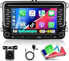 Apple CarPlay Autoradio 4G+64G für VW/Seat/Skoda/Passat/Golf/Polo, kabelinė CarPlay ir Android Autoradio, 7'' HD jutiklinis ekranas, 2-DIN-Bluetooth-Radio, GPS/SWC/FM/RDS/USB + AHD-Rückfahrkamera, mikrofonas