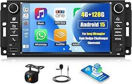 CAMECHO 4+128G 7 colių "Android 15" automobilinis radijas "Jeep Wrangler Dodge Challenger Compass" su galinio vaizdo kamera, "Bluetooth" radijas su belaidžiu "Carplay" "Android Car FM/RDS WiFi GPS Mirror Link + Canbus