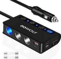 OOWOLF cigarečių žiebtuvėlio skirstytuvas, QC 3.0 Type-C USB automobilinio įkroviklio adapteris, trigubas 180 W 12 V / 24 V automobilinis skirstytuvas su voltmetro jungikliu, skirtas GPS prietaisų kamerai, telefonui, planšetiniam kompiuteriui