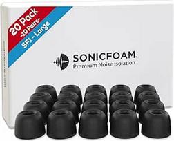 SONICFOAM atminties putų ausinių antgaliai - aukščiausios kokybės triukšmo izoliacijos pakaitiniai putų ausinių antgaliai, skirti ausinėms (SF1 didelis, juodas)