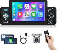 "Apple Carplay" automobilinis radijas 1 DIN su "Android" "Bluetooth" laisvų rankų įranga 5 colių automobilinis radijas su "Android" / "iOS" Mirror Link Bluetooth FM USB/AUX/TF/Type C/EQ vairo valdymas atbulinės eigos kamera mikrofonas