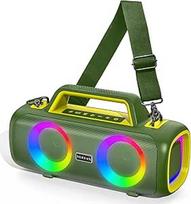 "Bluetooth" nešiojamasis garsiakalbis su 140 W didžiausios galios, 2 žemų dažnių garsiakalbiai + 2 aukštų dažnių garsiakalbiai, atsparus vandeniui pagal IP65, 24 val. veikianti baterija, RGB LED apšvietimas sodui, balkonui, vakarėliui