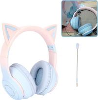 "Gugxiom Cat Ear" ausinės, belaidės žaidimų ausinės per "Bluetooth" 5.1/3.5 mm AUX kabelį, sulankstomos ausinės su 7 spalvų LED lemputėmis ir 4 LED režimais mergaitėms (mėlynos)
