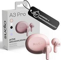 "sudio A3 Pro" tikros belaidės ausinės Belaidės "Bluetooth" triukšmo slopinimo ausinės "Bluetooth 5.4" aktyvaus triukšmo slopinimo 25 valandų žaidimo trukmė USB-C įkrovimo dėklas rožinis