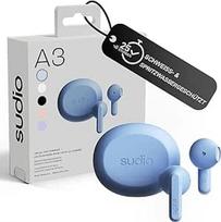 "sudio A3" tikros belaidės ausinės Belaidės "Bluetooth 5.4" ausinės per ausis "Bluetooth" kelių taškų ryšys "Bluetooth" apsaugotas nuo prakaito ir purslų liečiant 25 valandų žaidimo trukmė USB-C įkrovimo dėklas mėlynas