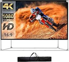 150 colių 16:9 HD 4K drobė namų kino teatrui ir lauke - sulankstoma, atspari vėjui, dėklas, stovas ir tvirtinimo priedai