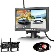 2 x belaidė atbulinės eigos kamera su 7 colių monitoriumi, BSD sistema, parkavimo pagalba, 1080p AHD atbulinės eigos kamera Automobilio naktinis matymas / IP68 atsparus vandeniui, skirta visureigiams, sunkvežimiams, nameliams ant ratų DC 12-36V