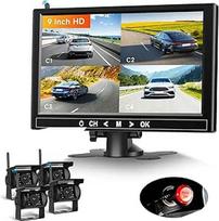 4 x belaidė atbulinės eigos kamera su 9 colių 1080p monitoriumi, 4 padalyti ekranai/parkavimo pagalba, IP68 AHD atbulinės eigos kamera, skirta visureigiams, sunkvežimiams, nameliams ant ratų, su cigarečių žiebtuvėlio kištuku, DC 12-36V