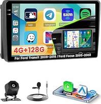 4+128G "Android 15" automobilinis radijas "Ford Transit 2009-2016/ Ford Focus 2005-2008 Carplay Android Car Roinvou, 9 colių automobilinis radijo imtuvas su jutikliniu ekranu su GPS Bluetooth EQ WiFi RDS FM SWC MIC atbulinės eigos kamera