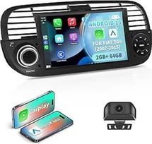 Android 13 automobilinis radijas FIAT 500 (2007-2015) | 7 colių IPS jutiklinis ekranas su vandeniui atsparia HD galinio vaizdo kamera | Belaidis CarPlay ir Android Car | 2GB+64GB GPS Bluetooth vairo valdymas (juodas)