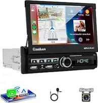 Automobilinis radijas 1 DIN su belaidžiu "Carplay Android" automobiliu, 7 colių IPS HD elektrinis ištraukiamas jutiklinis ekranas, "Bluetooth Link" veidrodinis atspindys FM 2USB/AUX vairo valdymas atbulinės eigos kamera