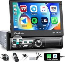 CAMECHO 1 DIN "Carplay" / "Android" automobilis / "Mirror Link" automobilinis radijas su 7 colių automatiškai ištraukiamu jutikliniu ekranu, automobilinis radijas su ekranu "Bluetooth", FM, USB, AUX, TF + išorinis mikrofonas + atbulinės eigos kamera