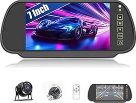 CAMECHO atbulinės eigos kameros rinkinys su 7 colių LCD veidrodžio kamera, 1080P atbulinės eigos kamera su IP66 vandeniui atspariu naktiniu matymu, palaiko atbulinės eigos pagalbos liniją, vaizdo veidrodinis atvaizdavimas sunkvežimiams, autobusams, mikroa