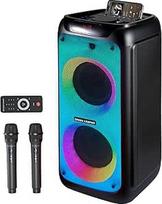 GKD80 karaokės aparatas suaugusiesiems su 2 belaidžiais UHF mikrofonais, 600 W galios "Bluetooth" garsiakalbis (dvigubas 8 colių žemų dažnių garsiakalbis), nešiojamasis vakarėlių įrenginys su FB ir ratukais, skirtas dainuoti / kalbėti / lauke