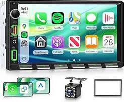 Hodozzy Autoradio 2 Din mit Wireless Carplay Android Auto, Klaviertasten 7 Zoll IPS jutiklinis ekranas Dopple Din Autoradio mit Bluetooth, FM radijas, EQ, Online Video, Mirror Link, USB/AUX/Typ C, SWC+ Kamera