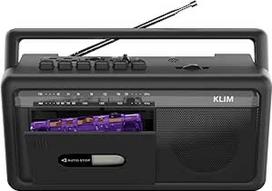 KLIM nešiojamasis kasečių grotuvas "Boombox", AM/FM radijas, "Bluetooth" radijas, kasečių grotuvas ir magnetofonas, USB, garsiakalbis, ausinių lizdas, maitinamas iš akumuliatoriaus ir elektros tinklo - juodas