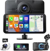 LAMTTO belaidis "CarPlay" ekranas su 4K + 1080P prietaisų kameros priekine galine kamera ir 6,25 colių ekranu, nešiojamasis automobilinis radijas, įskaitant "A-ppIe Car Play" ir "Android Car Bluetooth" / 64G TF / GPS / balso asistentas / "MirrorLink