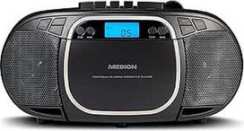 MEDION E66476 Stereo garso sistema (Boombox, CD grotuvas, MP3, kasetė, nešiojamas kasečių grotuvas vaikams, FM radijas, AUX, ausinės, maitinimo šaltinis ir baterija), juoda
