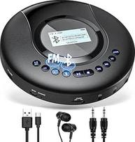 Nešiojamasis CD grotuvas, Arafuna Nešiojamasis CD grotuvas "Bluetooth" automobiliui ir vaikams, 2000 mAh įkraunamas diskomagnetofonas su LCD ekranu, apsauga nuo smūgių FM, ausinės