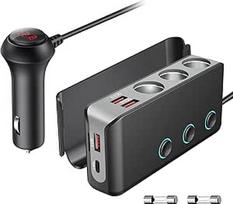OOWOLF Cigarečių žiebtuvėlio daliklis QC 3.0 180 W 12 V/24 V 3 nuolatinės srovės lizdų daliklis Jungiklis Maitinimo adapteris Automobilinis įkroviklis 4 USB prievadai Automobilinis daliklis išmaniesiems telefonams, planšetiniams kompiuteriams, GPS, palydo