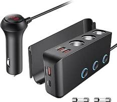 OOWOLF Cigarečių žiebtuvėlio dalytuvas QC 3.0 180 W 12 V/24 V, perjungiamasis maitinimo adapteris automobilinis įkroviklis, 3 nuolatinės srovės lizdų dalytuvas, 4 USB prievadų automobilinis dalytuvas išmaniajam telefonui, planšetiniam kompiuteriui, GPS, p