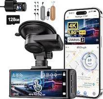 REDTIGER 4K STARVIS 2 prietaisų skydelio vaizdo kameros automobiliams priekyje ir gale, jutiklinis 3,18 colių ekranas, valdymas balsu, prietaisų skydelio vaizdo kamera automobiliams, 5,8 GHz "WiFi 6", GPS, nemokama 128GB kortelė, 2160P UHD naktinis matym