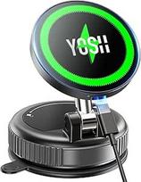 YOSH Magsafe automobilinis laikiklis su įkrovimo funkcija 15 W, [vakuuminis siurbimo puodelis ir N55 stiprūs magnetai], mobiliojo telefono laikiklis automobilyje, skirtas Magsafe įkrovikliui, prietaisų skydelio laikiklis iPhone 17 16 15 15 14 13 12