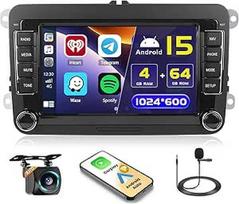 [4+64G] "Android Carplay" automobilinis radijas su navigacija VW Golf 5 6 Polo Skoda Passat Belaidis "Android" automobilinis radijas su 7 colių jutikliniu ekranu "Bluetooth" automobilinis radijas su "WiFi" FM/RDS mikrofonas atbulinės eigos kamera