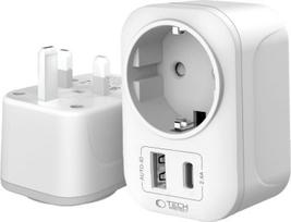Tech-Protect travel adapter TA100 UK-EU, white