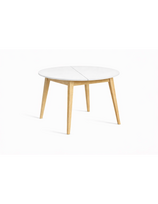 GENOVA WHITE TABLE TOP Ø100-140 apvalus, prasiilginantis,  ąžuolinis stalas