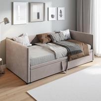 Apmušta sofa-lova, 90x200 cm, išskleidžiama iki 180x200 cm, pilka, aksominė