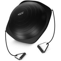 Balansinė platforma su gumomis 4FIZJO, 60 x 26 cm, juoda, pusiau kamuolys, BOSU, balansavimo treniruoklis, fitness platforma, treniruotėms, pratimams