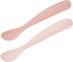 BEABA PRADINIO MAITINIMO SILIKONINIŲ 2 VNT.ŠAUKŠTELIŲ RINKINYS SU DĖŽUTE, COTTON CANDY / MARSHMALLOW