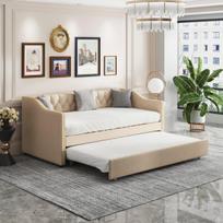 Išskleidžiama sofa-lova 90x200 cm - Išskleidžiama sofa-lova - Paauglio lova - Lininė - Smėlio spalvos