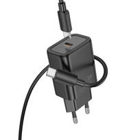 Telefono įkroviklis Hoco USB C QC PD 30W + USB C į USB C laidas N62 juodas