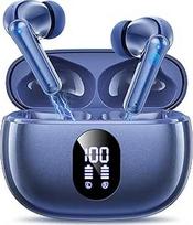"Bluetooth" ausinės Belaidės "Bluetooth 2026" ausinės į ausis su 4 ENC triukšmo slopinimo mikrofonais, LED ekranu ir 48 valandų žaidimo trukme, "HiFi Deep Bass" belaidės ausinės, atsparios vandeniui IPX7, skirtos darbui, mėlynos spalvos