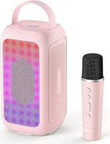 "Bobtot" nešiojamasis "Bluetooth" garsiakalbis, 16 valandų veikianti baterija, belaidis garsiakalbis su mikrofonu, stebuklingu garsu, aido ir ekvalaizerio režimu (rožinis, su 1 mikrofonu)