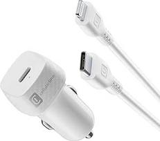 "Cellularline" - Automobilinis cigarečių žiebtuvėlio įkroviklis 12/24 V USB-C išvestis 20 W - greitas įkrovimas "iPhone 8" ir naujesniems telefonams su pridedamu USB-C ir "Lightning" kabeliu