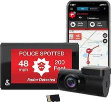 "Cobra" išmanioji prietaisų kameros kamera automobiliui + galinė kamera QHD+ vaizdo įrašas 1600P raiška, valdymas balsu, integruotas "WiFi" ir GPS, 16GB SD kortelė, 3 colių ekranas, bendri pavojaus signalai, avarinė diena, programėlė "Drive Smarter