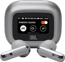 "JBL Live Flex 3" belaidės ausinės su "Bluetooth", 50 valandų veikianti baterija, "True Adaptive Noise Cancelling" ir didelės raiškos JBL signatūros garsas, atsparios vandeniui pagal IP54, su ausų kištukais, sidabrinės spalvos