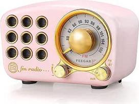 "Radio Feegar Retro Bluetooth" garsiakalbis, senovinis FM radijo imtuvas su senoviniu klasikiniu stiliumi, stiprus žemų dažnių stiprinimas, didelis garsumas, F kortelės lizdas ir MP3 grotuvo AUX veikimas, "MicroSD" kortelė (rožinė)